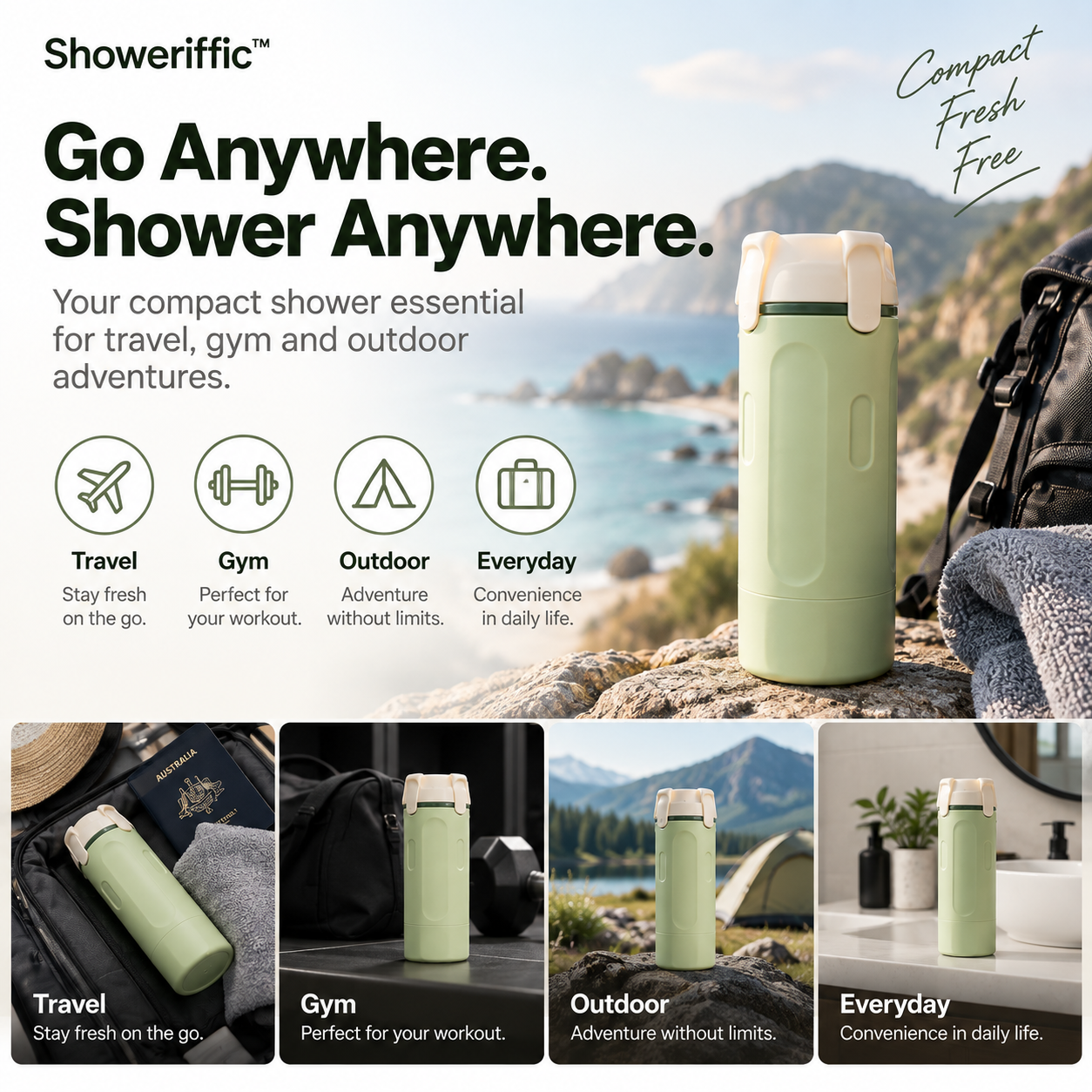 Showeriffic™ – Compact Travel Shower Essential